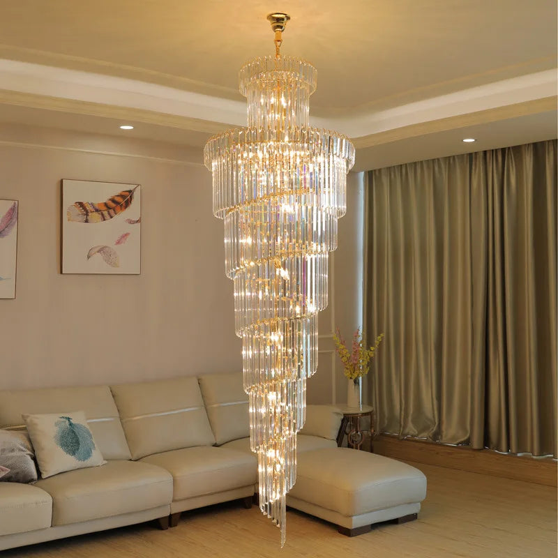 Afralia™ Crystal Spiral Chandelier | Elegant Long Pendant Light for Hotel Lobby & Sales Hall