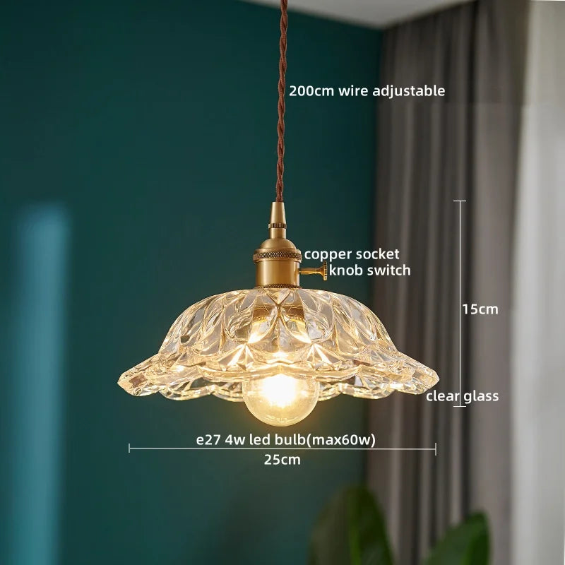 Afralia™ Japanese Style LED Pendant Lamp Copper Glass Hanging Light Fixtures