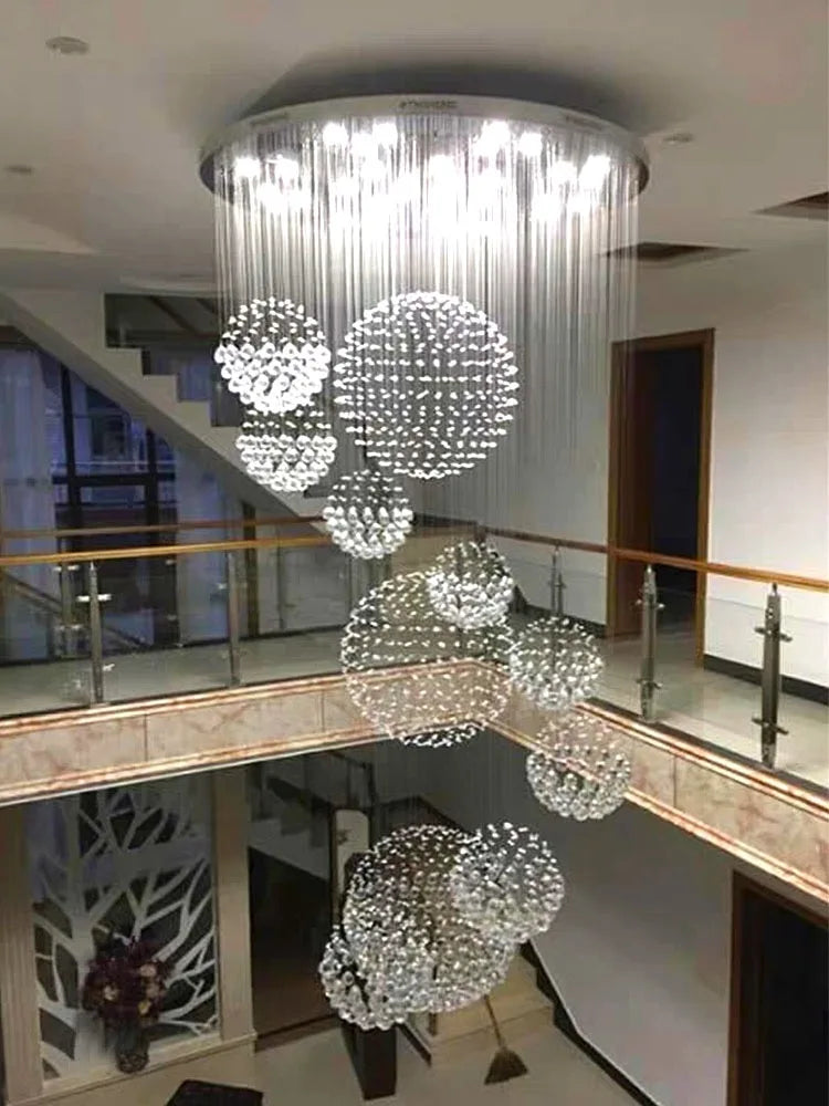 Afralia™ Crystal Ball Chandelier: Modern LED Spiral Pendant Light for Staircase, Living Room, Lobby