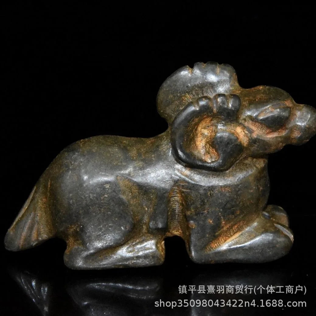 Afralia™ Black Iron Meteorite Sun God Statue - Hongshan Culture Archaize Sculpture