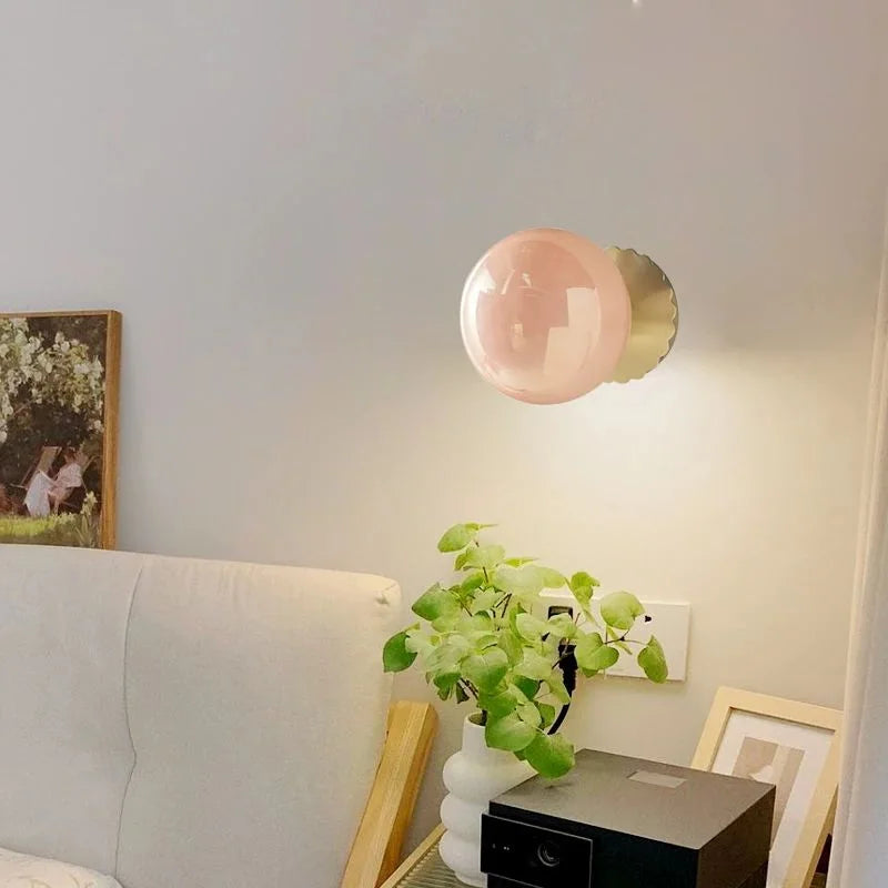 Afralia™ Pink Ball Glass Wall Lamp for Bedroom Living Room LED Illumination