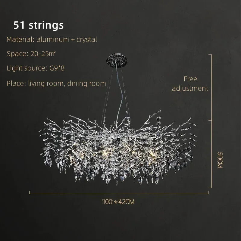 Afralia™ Luxury Crystal Chrome Chandelier Silver Gold LED Tree Branch Chandelier for Living Dining Room