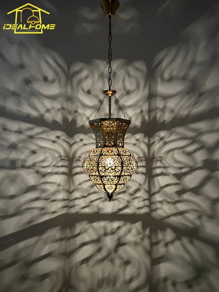 Afralia™ Exotic Morocco Pendant Lights LED E27 Retro Carved Hanging Lamp for Living/Dining Room