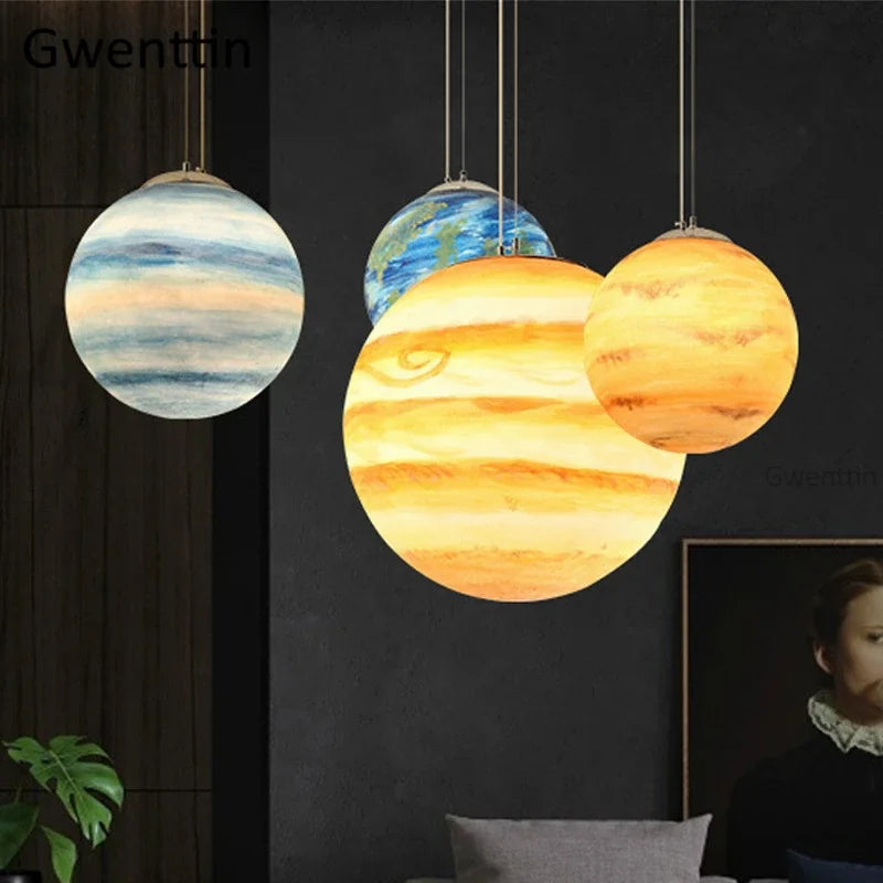 Afralia™ Moon Resin Ball Planet Pendant Light | Children Room Hanging Lamp