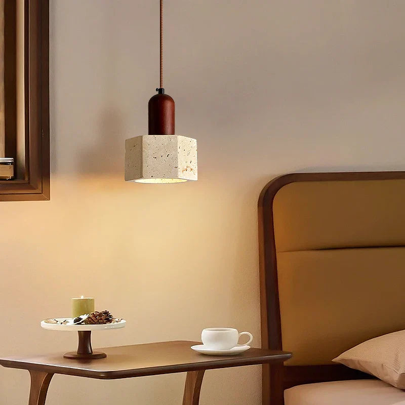 Afralia™ Yellow Travertine LED Pendant Lights | Mid Century Modern Hanging Lamp for Home and Kitchen