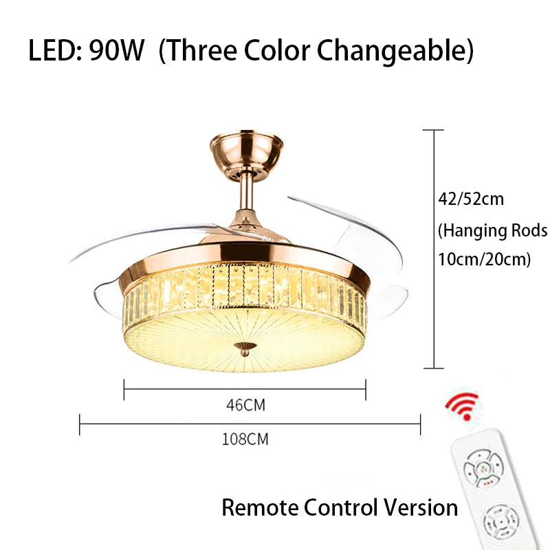 Afralia™ Crystal Ceiling Fans with LED Light & Remote Control, Gold Finish