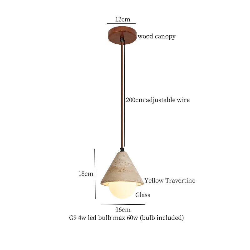 Afralia™ Wabi Sabi Yellow Travertine Conical Stone LED Pendant Lamp for Kitchen House