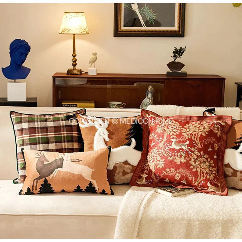 Afralia™ Handmade Reindeer Applique Embroidery Christmas Cushion Cover - Festive Xmas Holiday Decor