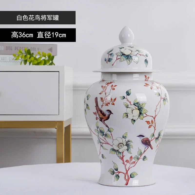 Afralia™ Ceramic Bird & Flower General Jar - Large Capacity Sealed Storage & Vase