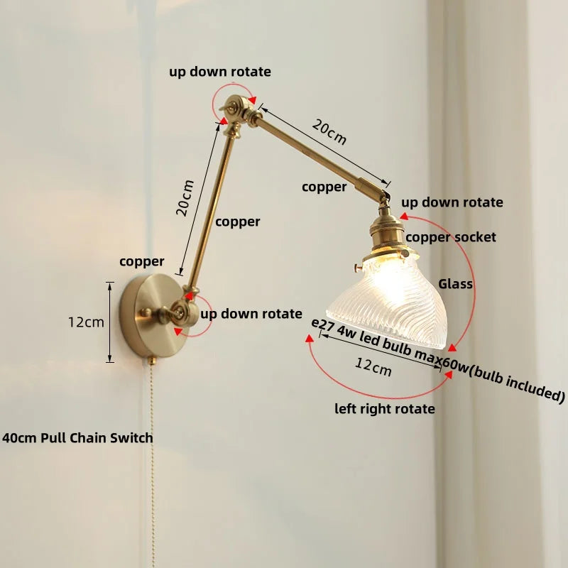 Afralia™ Ceramic Copper LED Wall Lights with Pull Chain Switch - Nordic Modern Bedside Lamp