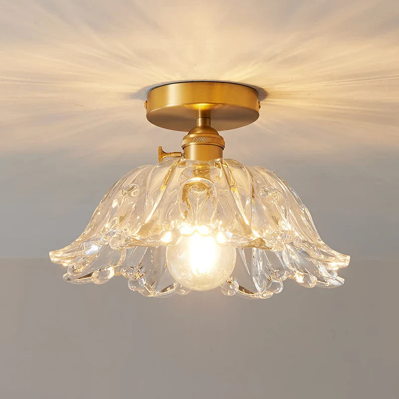 Afralia™ Glass Copper LED Ceiling Light - Simple Art Decorative Chandelier