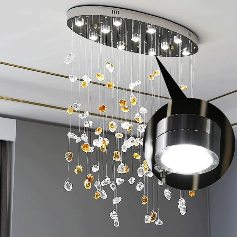 Afralia™ Stone LED Pendant Chandelier: Modern Luxury Crystal Lighting for Living Room