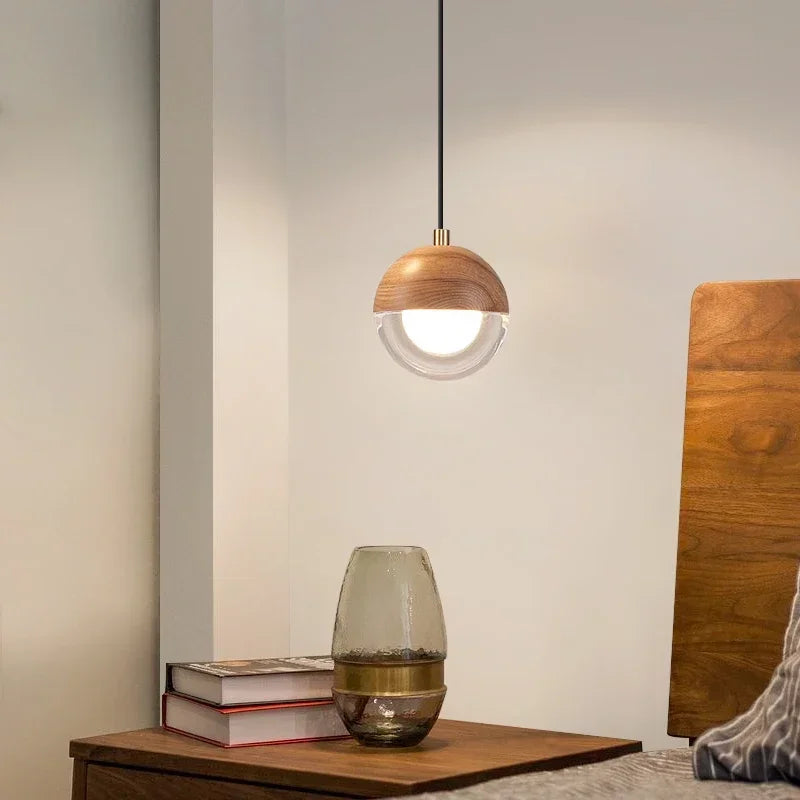 Afralia™ Nordic Wood Glass Pendant Lights, Modern LED Indoor Lighting for Home, Restaurant, Cafe