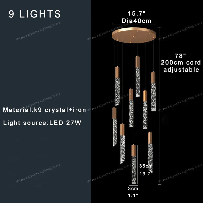 Afralia™ Crystal Pendant Lights for Living Room, Elegant Dimmable Long Lamparas De Techo