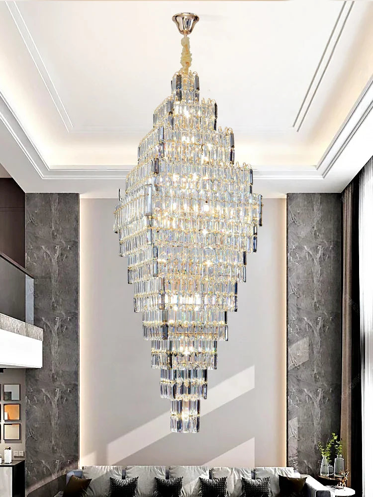 Afralia™ Crystal Large Chandelier for Villa Duplex Loft Stairs, Elegant Hall Pendant Light