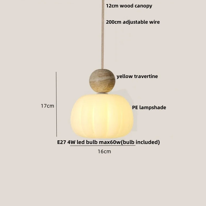 Afralia™ Yellow Travertine LED Pendant Lamp with Natural Wood Accent