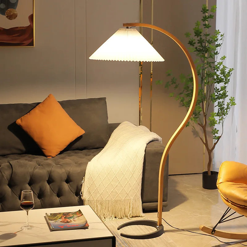 Afralia™ Nordic Wood Floor Lamp, Pleated Decoration for Living Room, Bedroom, Study & Dining