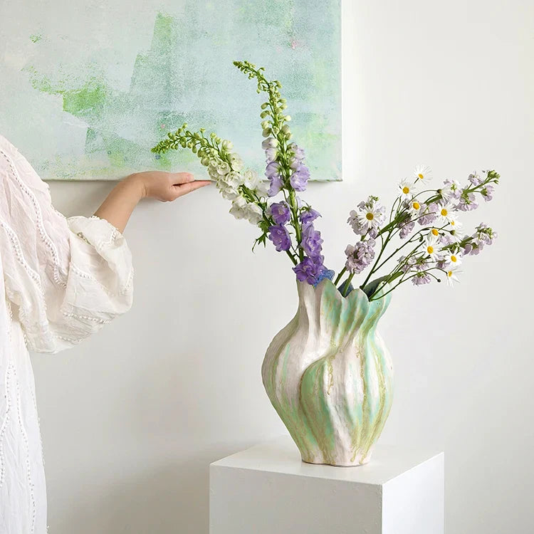 Ceramic Graffiti Vase by Afralia™ - Handmade Irregular Folds Home Decor