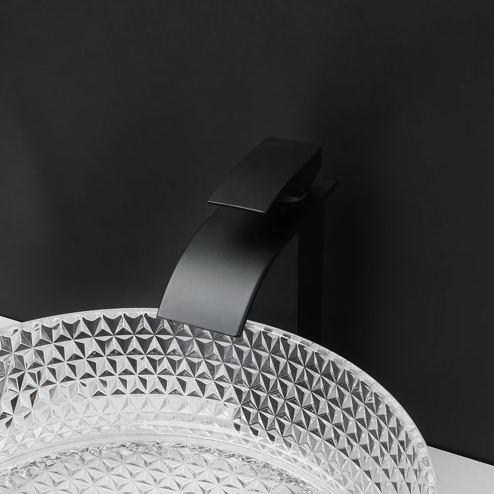 Afralia™ Diamond Glass Basin Set with Matte Black Faucet and Pop-up Drain Mixer Tap