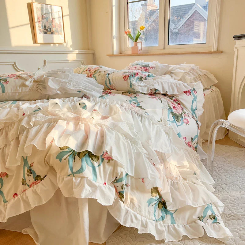 Afralia™ Princess Bedding Set with Lace Ruffles and Flowers