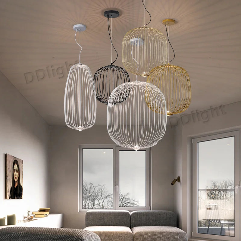 Afralia™ Modern Spokes Pendant Lamp Birdcage Light Italian Designer Fixture