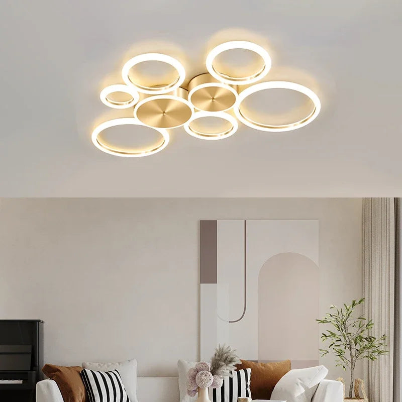 Afralia™ Modern LED Ceiling Chandelier with Circle Rings Golden Design