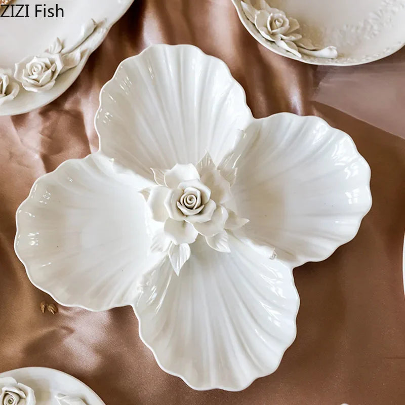 Afralia™ Ceramic Flower Plate for Breakfast Fruit Salad Dinner - Elegant Western Kitchen Dining Plate