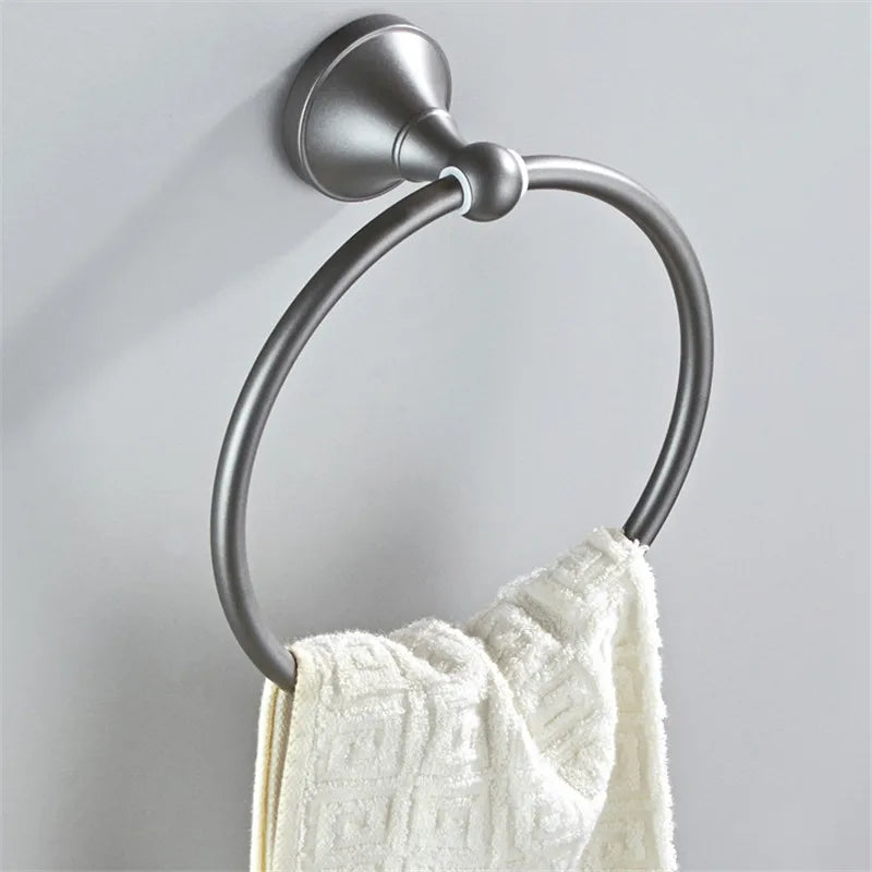Afralia™ Gray Bathroom Accessories Set: Towel Rack, Toilet Brush Holder, Shelf, Soap Dish