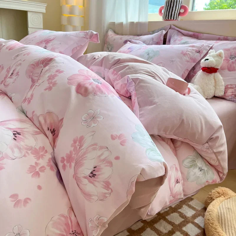 Afralia™ Fashion Flower Print Cotton Duvet Cover Set for All Seasons