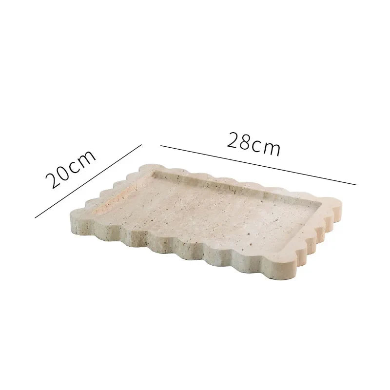 Afralia™ Travertine Scalloped Edge Vanity Tray for Bathroom Kitchen Home Decor