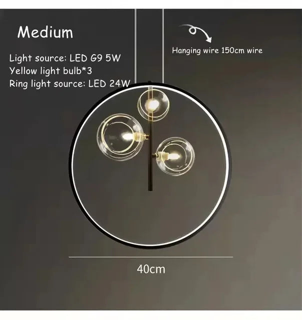 Afralia™ Nordic LED Pendant Metal Ring Chandelier, Elegant Living Room Ceiling Lamp