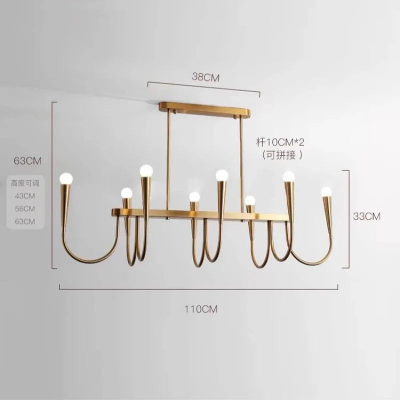 Afralia™ Nordic LED Glod Chandelier Retro Hanging Pendant Lamp for Living Room Decor