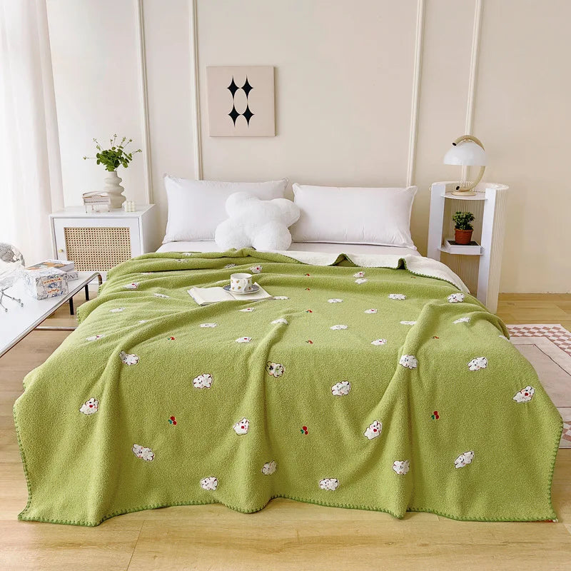 Afralia™ Flower Embroidered Lamb Wool Blanket: Versatile All Seasons Shawl & Travel Companion
