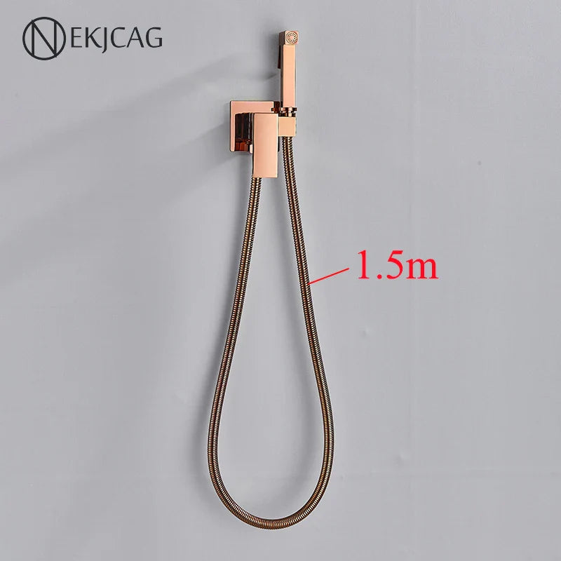 Afralia™ Rose Gold Bidet Faucet with Hot and Cold Mixer for Bathroom Handheld Spray Gun