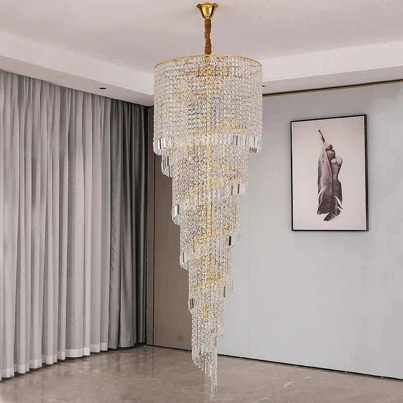 Afralia™ Crystal Chandelier LED Staircase Light Fixture Modern Luxury Home Decor