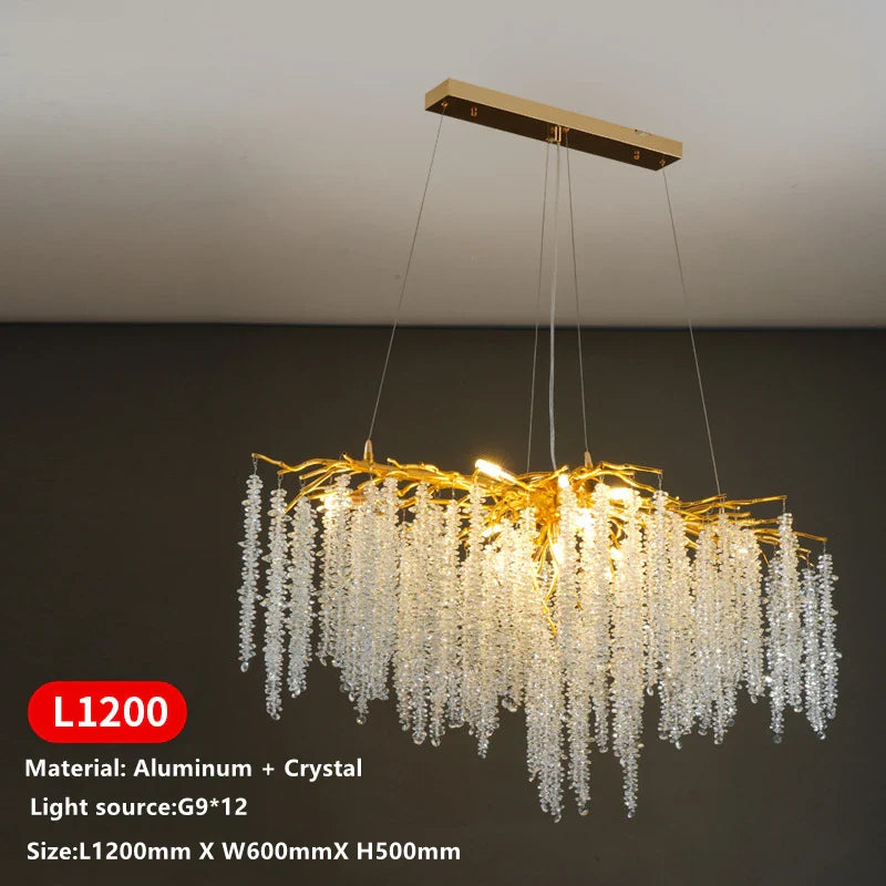 Afralia™ Crystal Tassel Ceiling Chandelier for Luxe Living Room, Hall, and Restaurant Decor