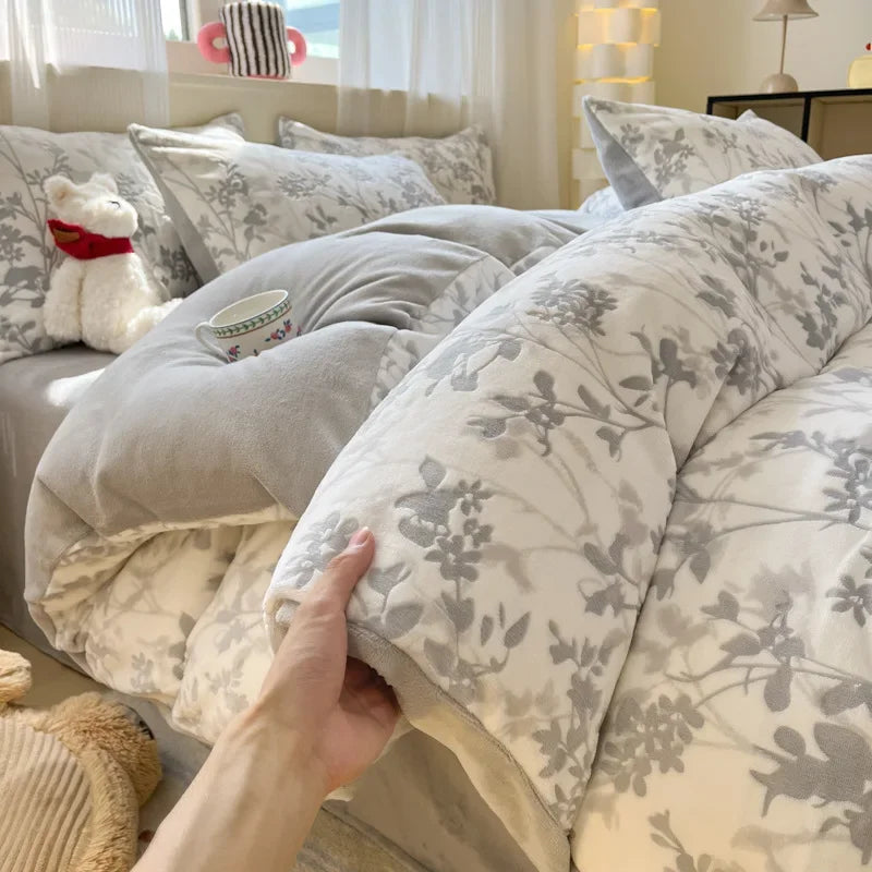 Afralia™ Plush Milk Velvet Bedding Set for Double Bedsheet Duvet Cover, Winter Warm Comforter