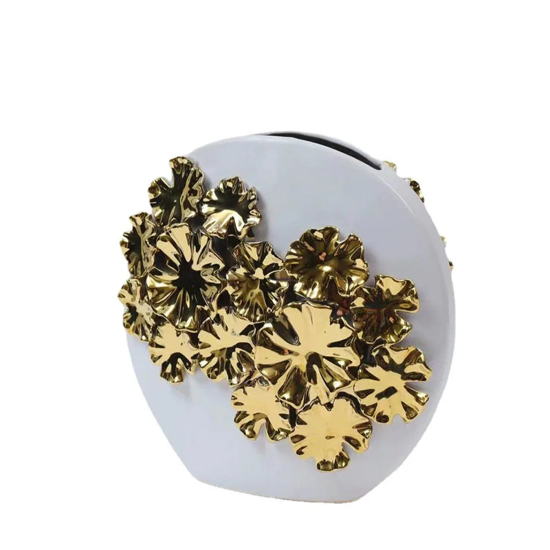 Afralia™ Gold Embossed Flower Ceramic Vase for Home Decoration and Floral Arrangements