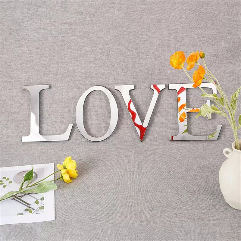 Afralia™ 20cm Gold/Silver 3D Mirror Letters Wall Stickers For Home Decor