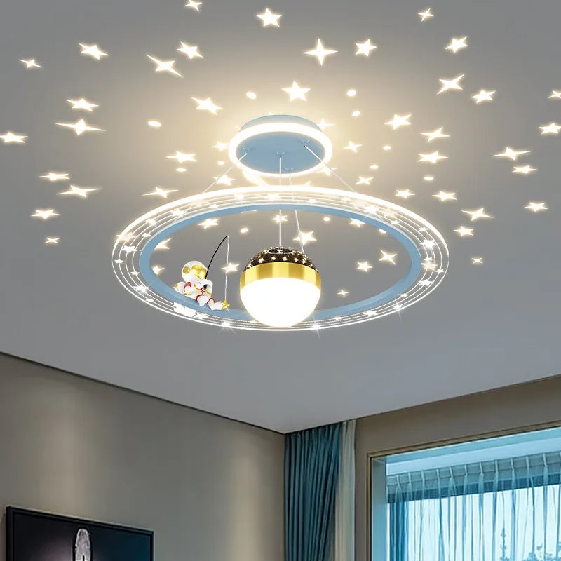 Afralia™ Astronaut LED Chandeliers: Remote-controlled Ceiling Pendant for Children's Room, Boy's Study, Nursery