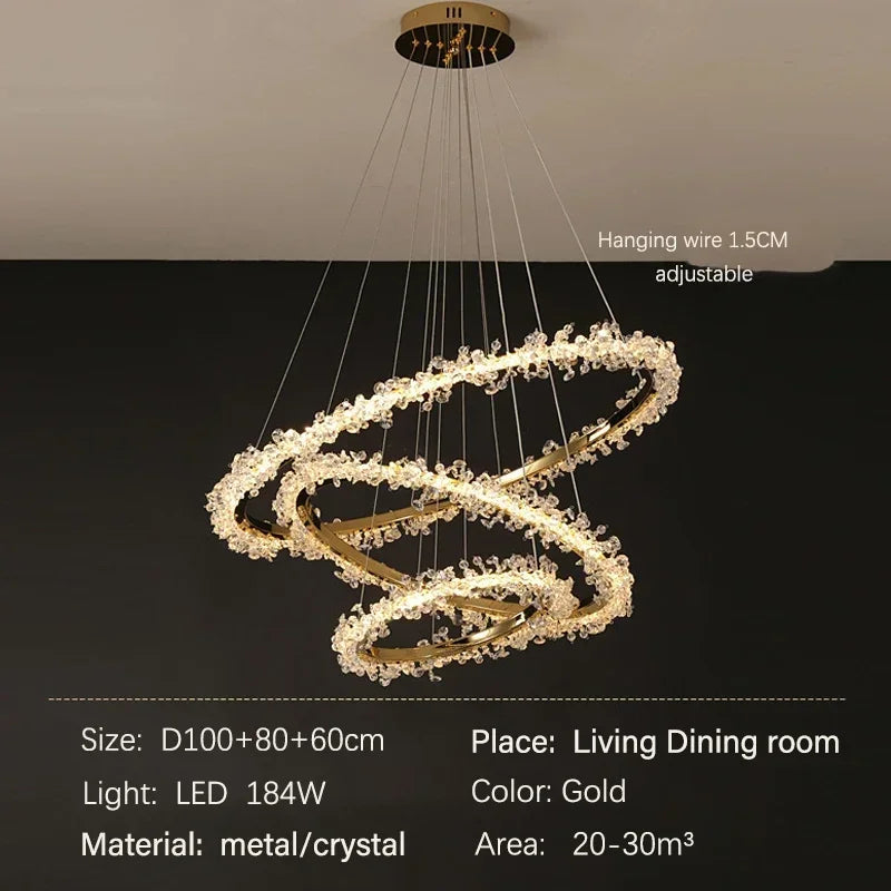 Afralia™ Nordic Gold Round Crystal LED Chandelier for Modern Luxury Living Room
