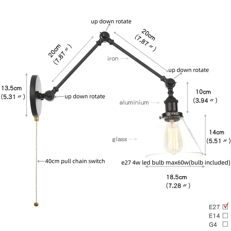 Afralia™ Clear Glass Swing Arm Wall Light Fixture for Dining Living Room Cafe