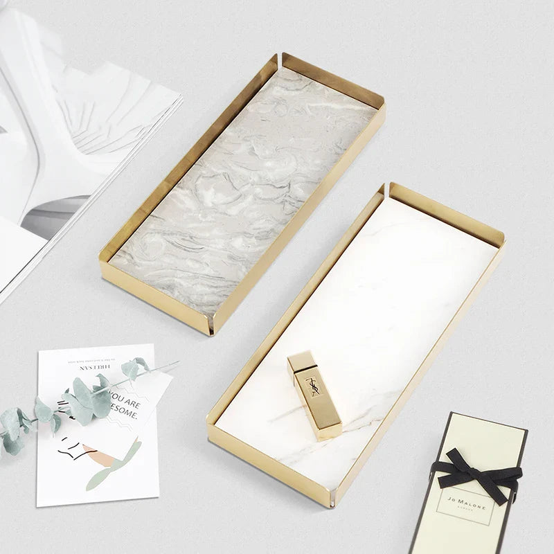 Afralia™ Marble Vanity Mirror Tray Luxury Bathroom Accessories