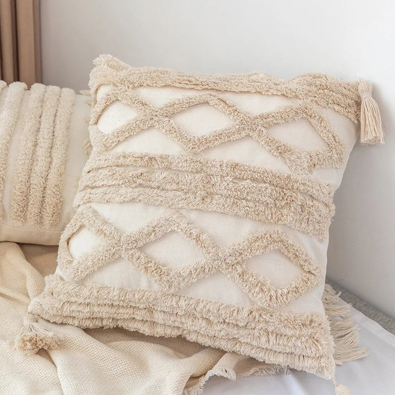 Afralia™ Boho Square Pillowcase with Embroidery & Tassel Detail for Living Room Sofa