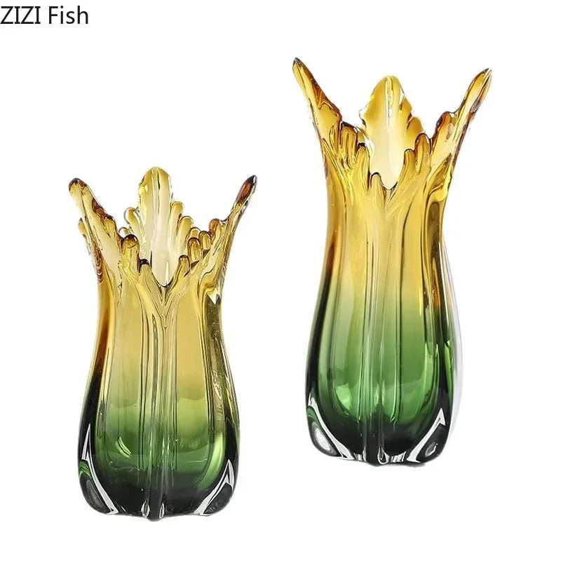 Afralia™ Green Glass Vase Hydroponics Table Decoration for Artificial Flowers