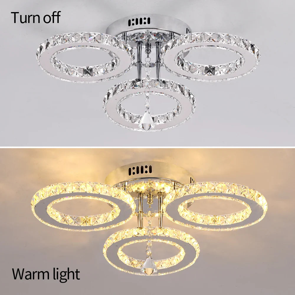 Afralia™ Crystal Chandelier 3Rings Chrome Pendant Light for Bedroom Living Room