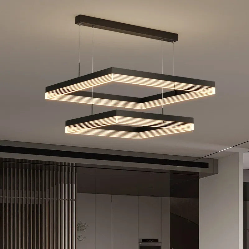 Afralia™ Minimalist Black Square Frame LED Chandelier for Living Room