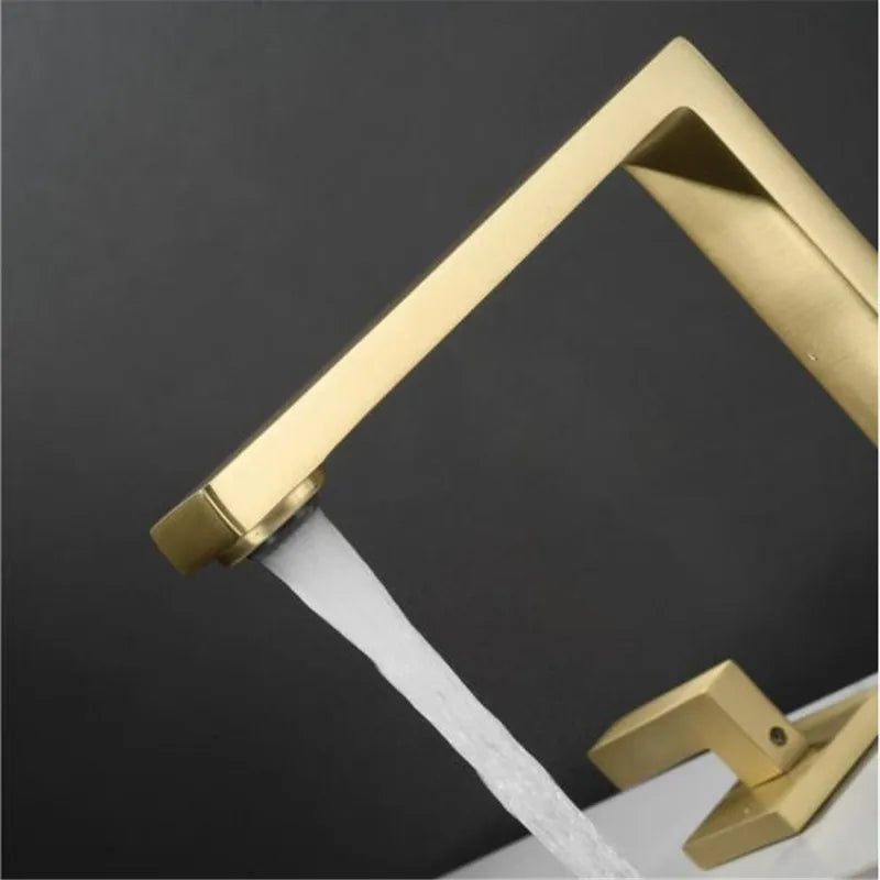 Afralia™ Brushed Gold Basin Faucet: Antique 3-Hole Waterfall Bathroom Faucet, Hot and Cold Water