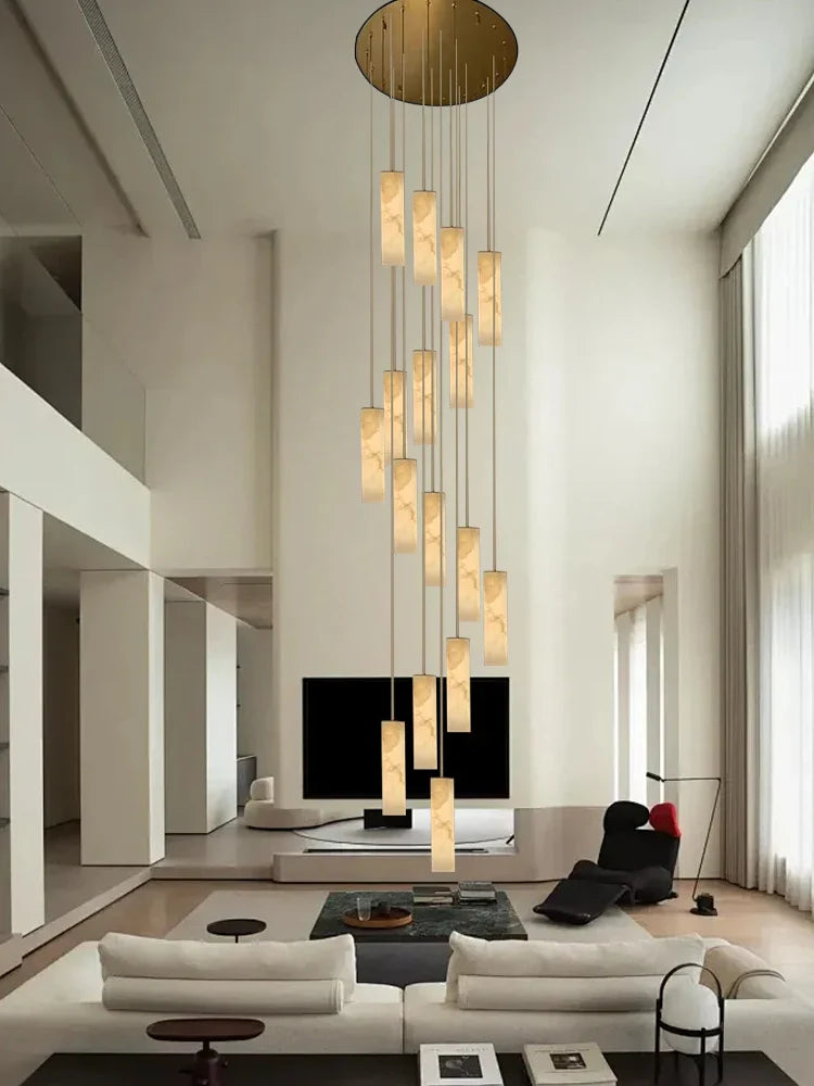 Afralia™ Gold Marble Pendant Light - Modern Cylinder Staircase Ceiling Lighting