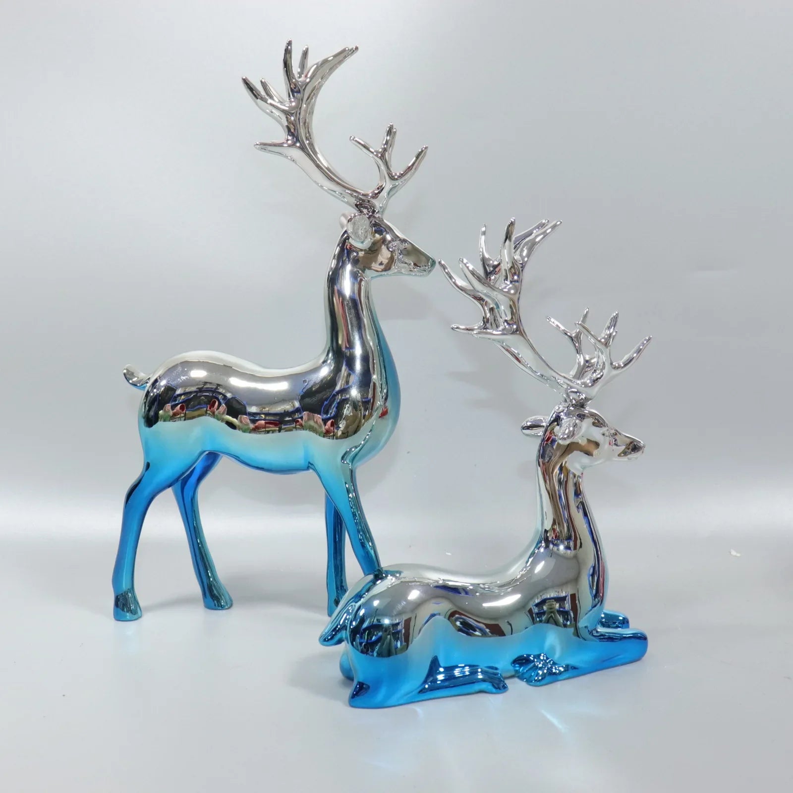 Afralia™ Silver Deer Elk Resin Sculpture Gradient Home Decor Figurines